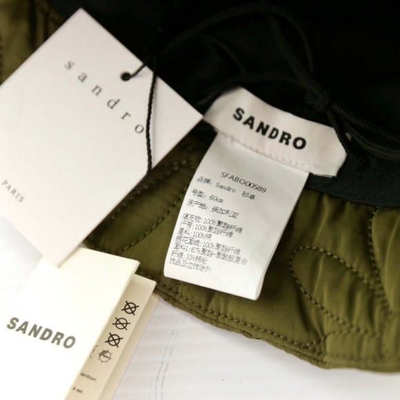 NWT Sandro Paris Quilted Daisy Drawstring Olive Green Bucket Hat Womens OS - Picture 4 of 6